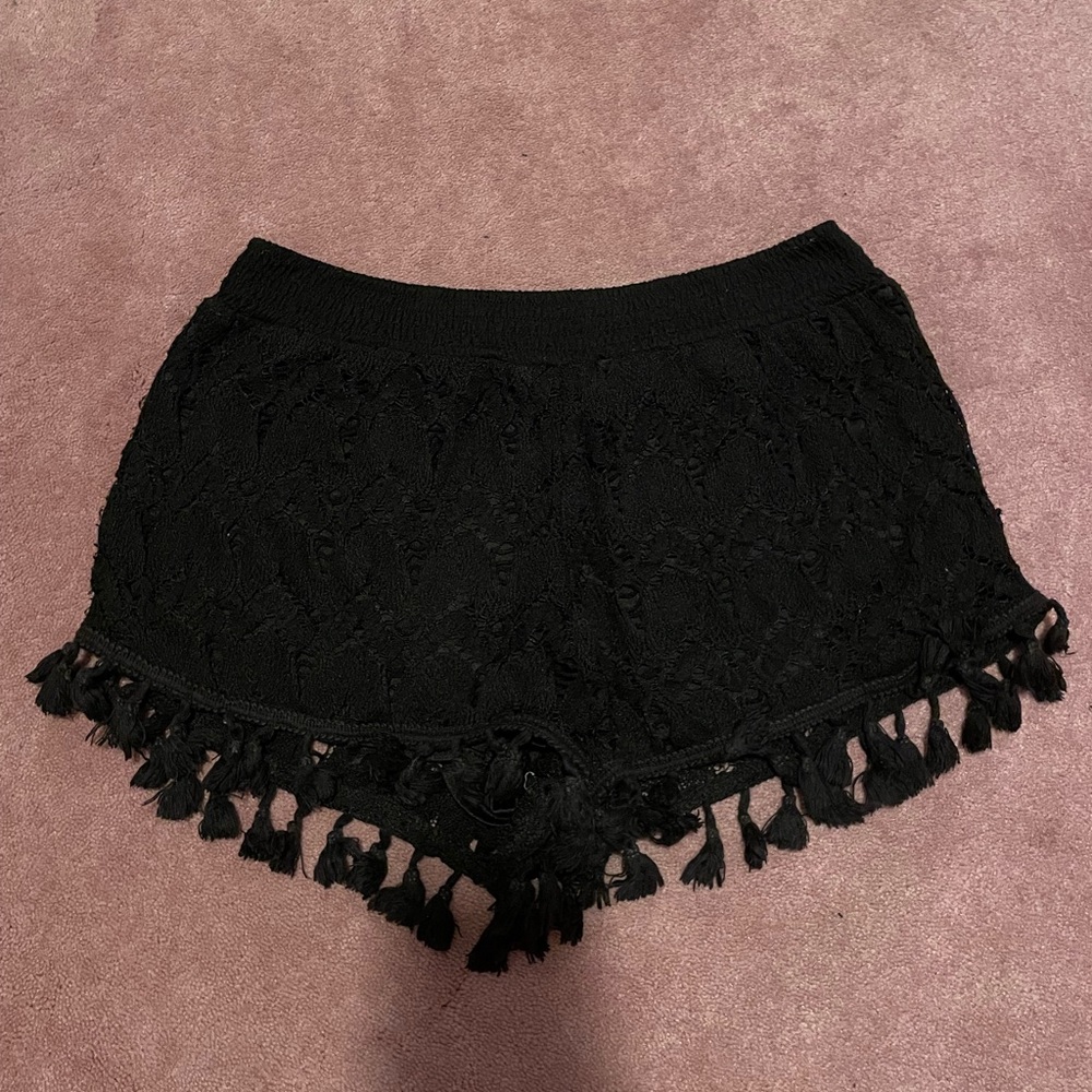 Black Lace Fringe Shorts